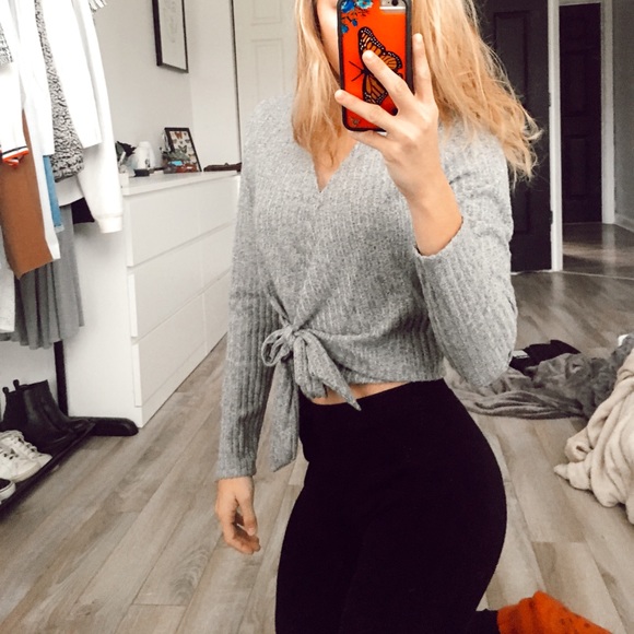 Grey cropped wrap top - Picture 1 of 5